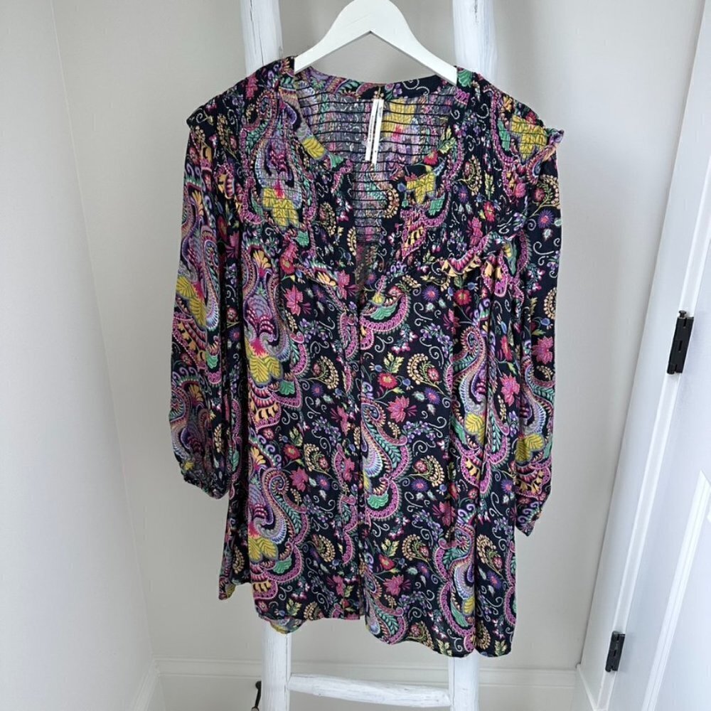 Anthropologie Vibrant Paisley Cover Up Tunic Top Size Medium